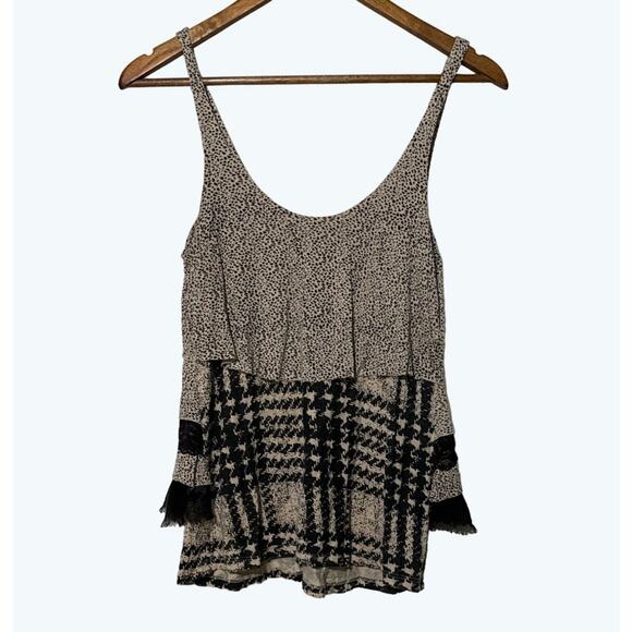 Silence & Noise Tiered Tank Top Blouse Beige Black Ruffled Lace XS - Picture 3 of 5